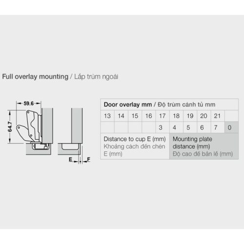 Kích thước Bản Lề Trùm Ngoài Metalla SM 165º Hafele 315.28.750
