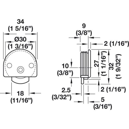Kích thước Bánh xe cửa trượt F-Line12 30B HÄFELE 404.21.100
