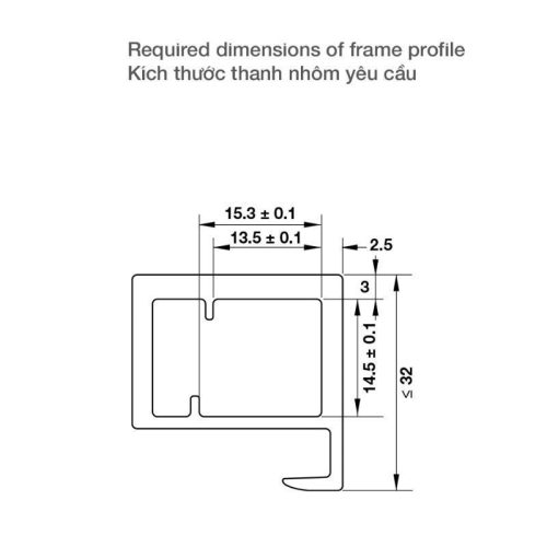 Kích thước Bas nối sử dụng với khung nhôm Hafele 342.79.717