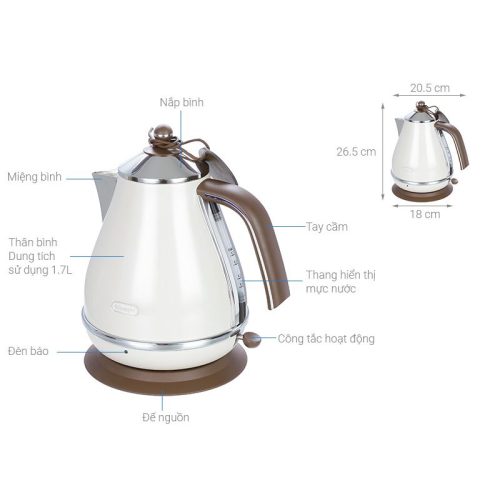 Kích thước Bình đun siêu tốc Delonghi KBOV2001.BG