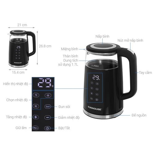 Kích thước Bình đun siêu tốc Sunhouse SHD1333