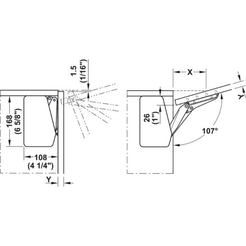 Kích thước tay nâng Hafele 372.91.410