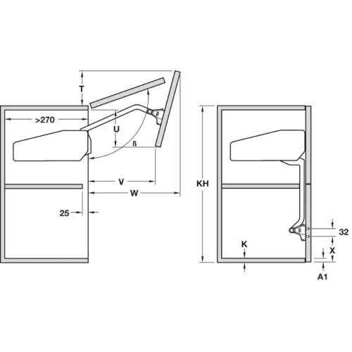 Kích thước bộ hộp lực Hafele 372.38.675
