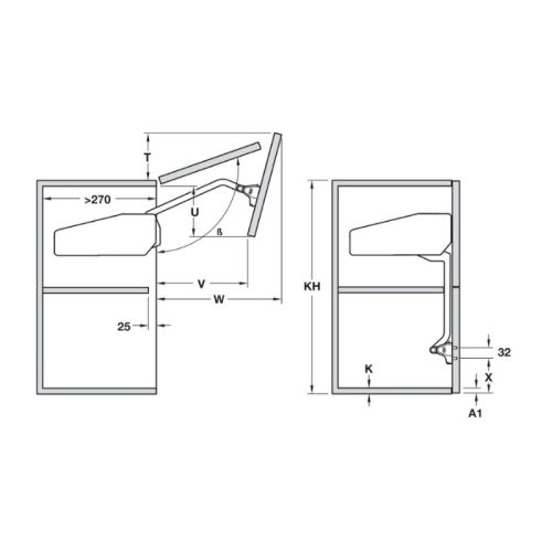Kích thước bộ hộp lực Hafele 372.38.653