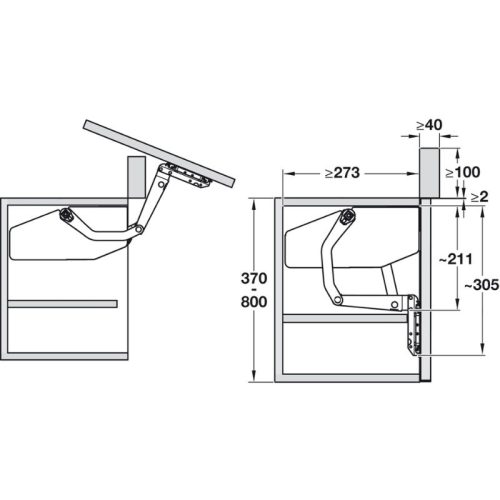 Kích thước tay nâng Hafele 372.34.621