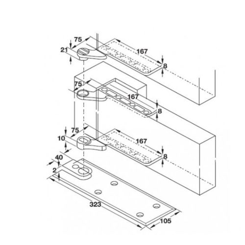 Kích thước bộ kẹp lệch tâm Hafele 932.86.950