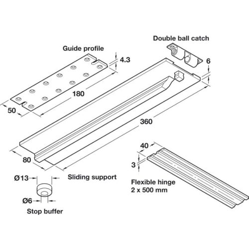Phụ kiện bàn xếp Hafele 642.40.008 9 Kích thước phụ kiện bàn xếp Hafele 642.40.008