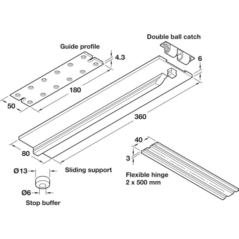Phụ kiện bàn xếp Hafele 642.40.008 6 Kích thước phụ kiện bàn xếp Hafele 642.40.008