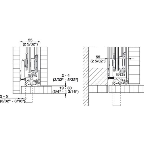Kích thước cửa trượt xoay Hafele 408.30.593
