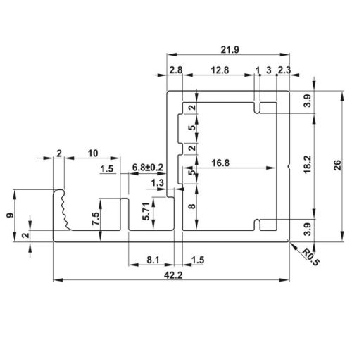 Kích thước Khung nhôm alusion H02 Hafele 563.58.343