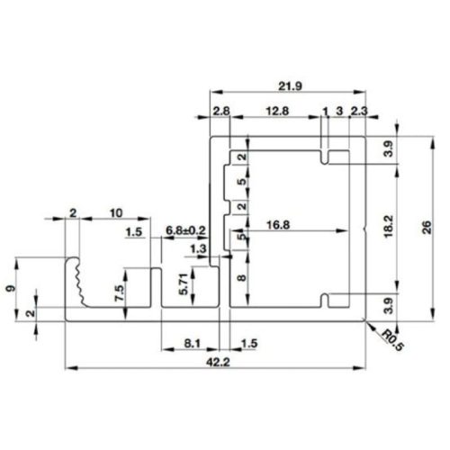 Kích thước Khung nhôm Alusion H02 Hafele 563.58.943