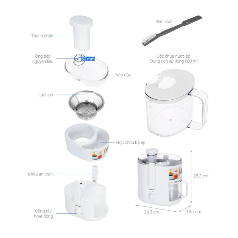 Máy ép trái cây Panasonic MJ-CS100WRA 6 Kích thước Máy ép trái cây Panasonic MJ-CS100WRA