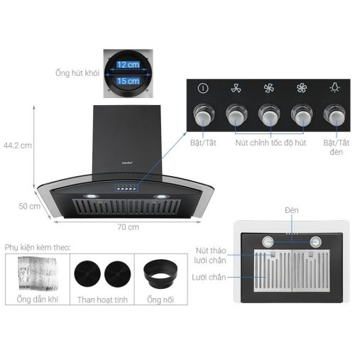 Kích thước máy hút mùi Comfee CH-70CV71B