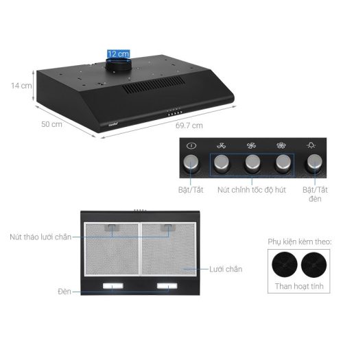 Kích thước máy hút mùi Comfee CH-70SF49B