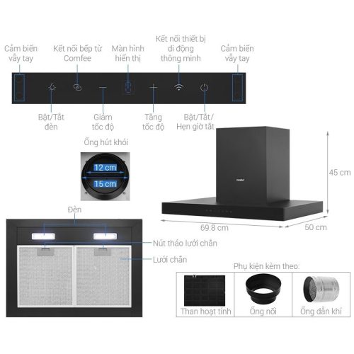 Kích thước máy hút mùi Comfee CH-70TM77B