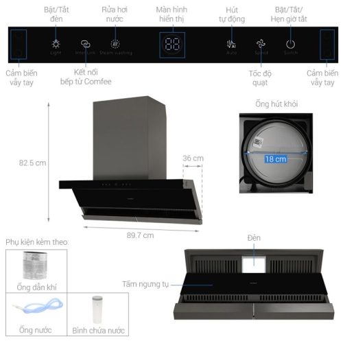 Kích thước máy hút mùi Comfee CH-90WJ07B