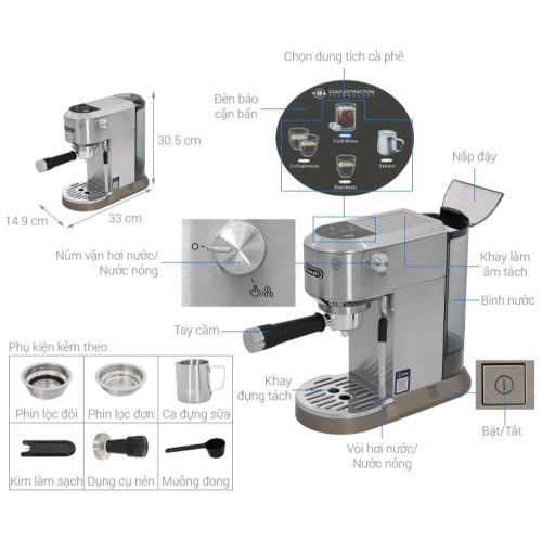 Kích thước máy pha cà phê Delonghi EC890.M