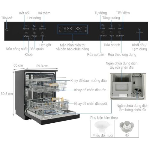 Kích thước máy rửa bát Comfee CDWEF1401HB-W-VN
