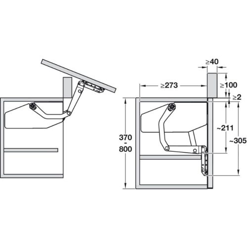 Kích thước bộ hộp lực Hafele 372.34.611