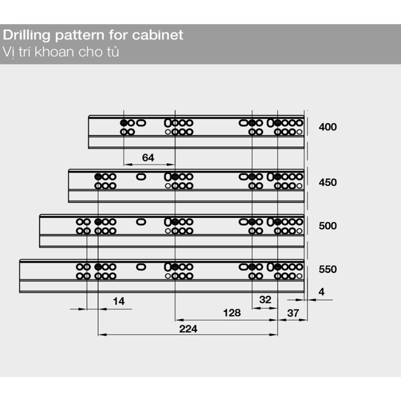 Ray hộp Alto-S Hafele 552.55.718 5 Kích thước Ray hộp Alto-S Hafele 552.55.718