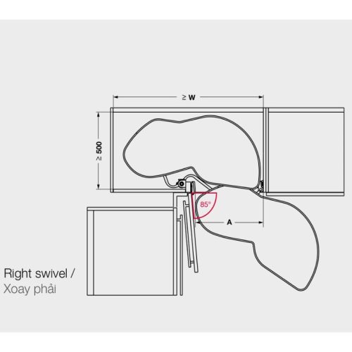 Kích thước kệ góc, mâm xoay Hafele 541.29.482