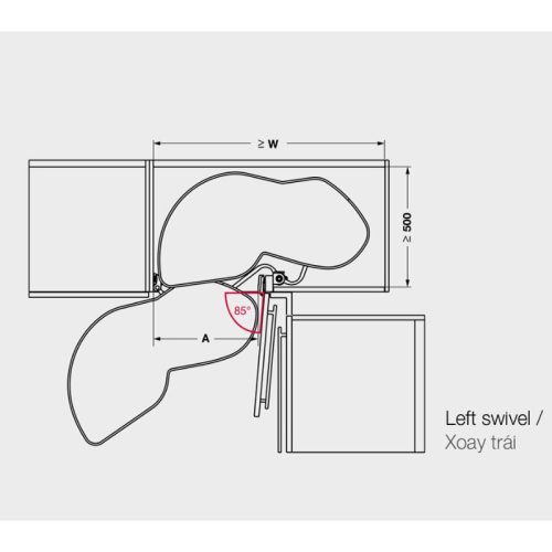 Kích thước kệ góc, mâm xoay Hafele 541.29.483