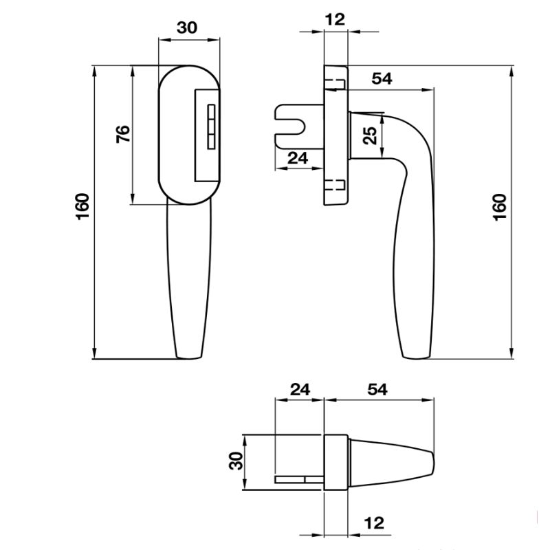 Tay nắm Hafele HL859 974.31.412 cửa nhôm 4 Kích thước Tay nắm Hafele HL859 974.31.412