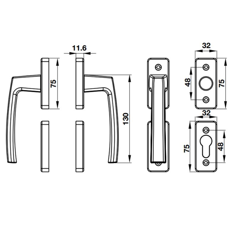 Tay nắm Hafele HL949D 905.99.638 cửa nhôm 4 Kích thước Tay nắm Hafele HL949D 905.99.638