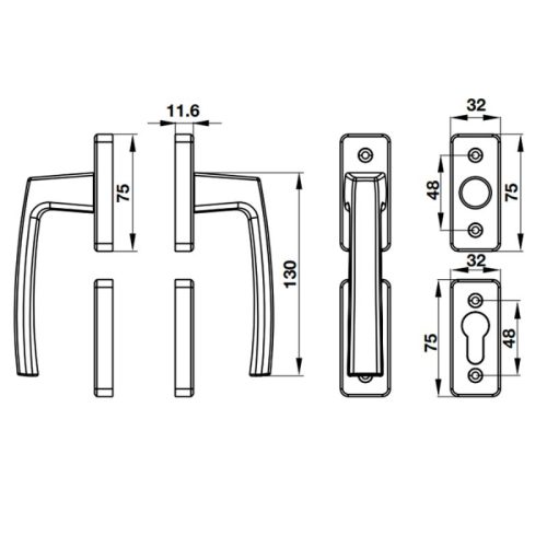 Tay nắm Hafele HL949D 905.99.641 cửa nhôm 5 Kích thước Tay nắm Hafele HL949D 905.99.641