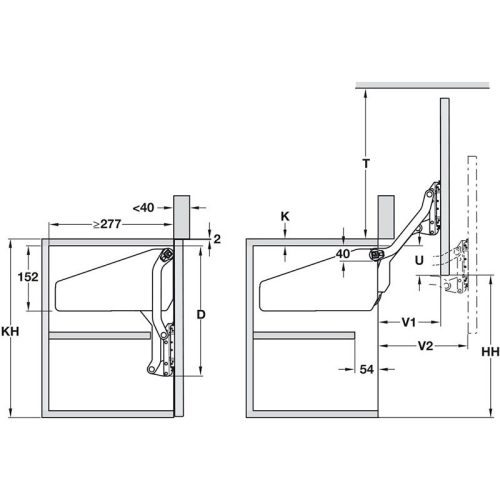Kích thước tay nâng Hafele 372.33.621