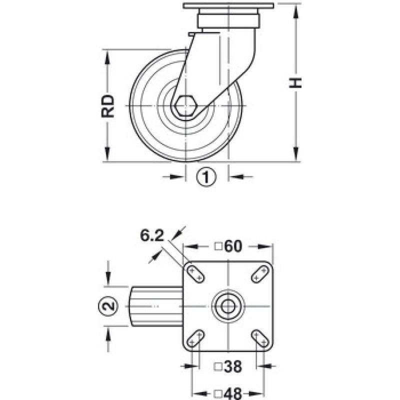 Bánh xe nội thất Hafele 663.06.910 4 Kích thước bánh xe nội thất Hafele 663.06.910