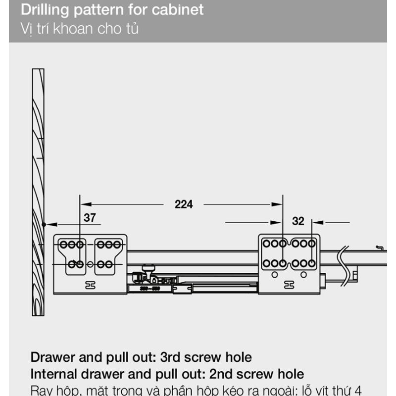 Ray hộp âm Hafele 552.03.785 7 Vị trí ray hộp âm Hafele 552.03.785