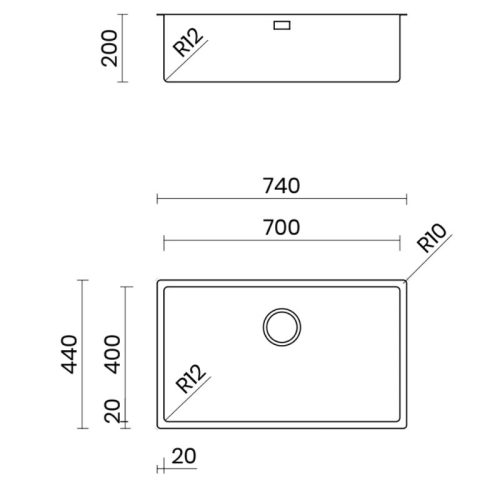 Kích thước chậu rửa bát Nobinox CANOVA NT600B