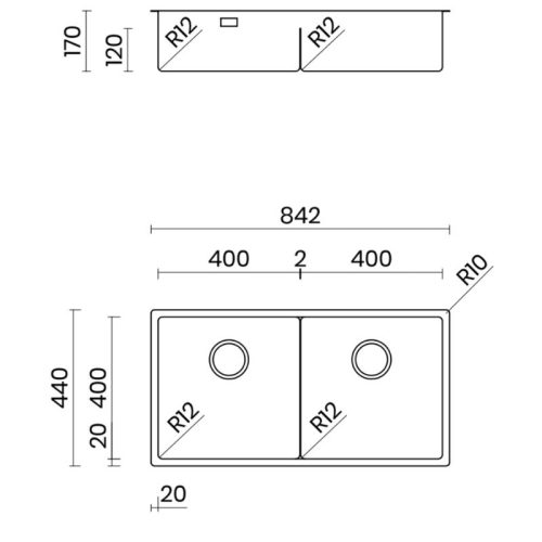 Kích thước chậu rửa bát Nobinox ICON NT642U