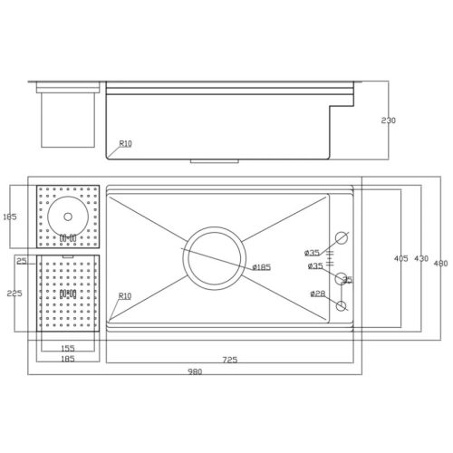 Kích thước chậu rửa bát Nobinox LUMIA NJ511B