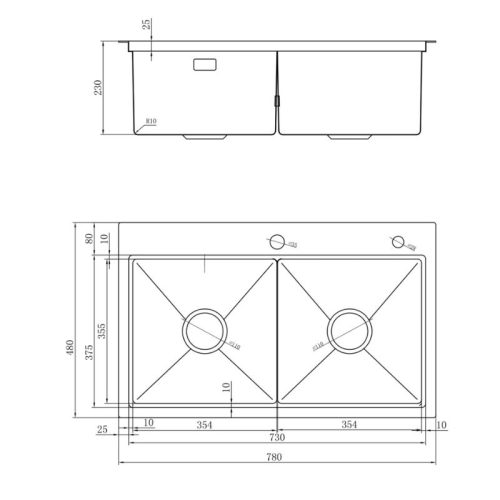 Kích thước chậu rửa bát Nobinox LUMIA NJ522