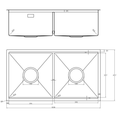 Kích thước chậu rửa bát Nobinox LUMIA NJ524