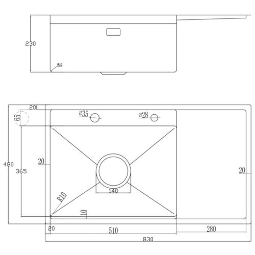 Kích thước chậu rửa bát Nobinox LUMIA NJ558B