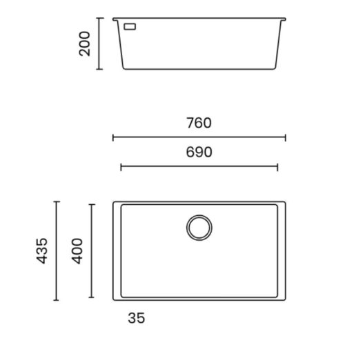 Kích thước chậu rửa bát Nobinox MITO NT761B