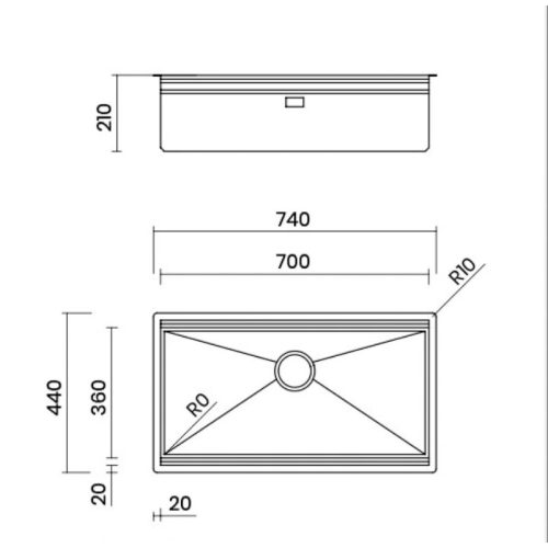 Kích thước chậu rửa bát Nobinox STEP NT644U