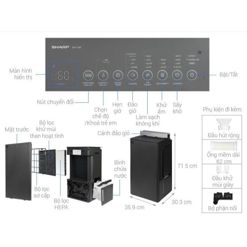 Kích thước máy hút ẩm Sharp DW-T30FV-H