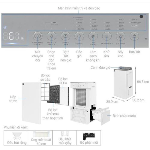 Kích thước máy hút ẩm Sharp DW-T30FV-W