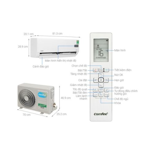 kich thuoc may lanh comfee inverter 1.5 hp cfs 13vgpvgd