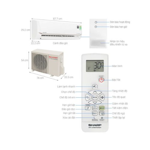 kich thuoc may lanh sharp inverter 2 hp ah x18cewc
