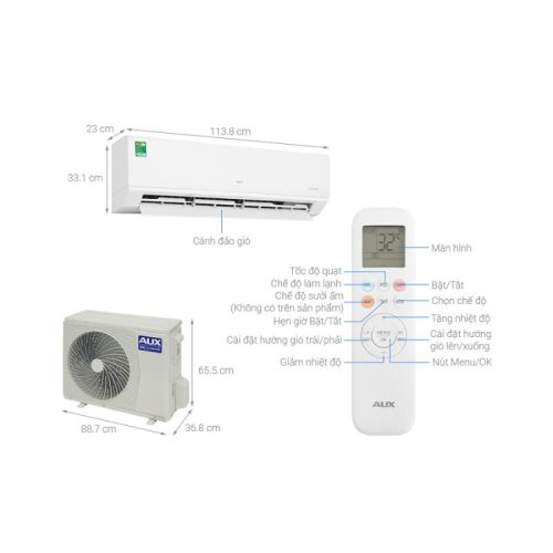 kich thuoc may lanh aux inverter 2 5 hp aw24caa4di 3vn