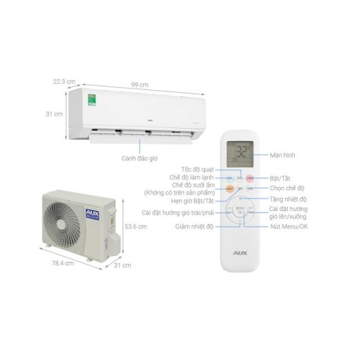 kich thuoc may lanh aux inverter 2 hp aw18caa4di 5vn