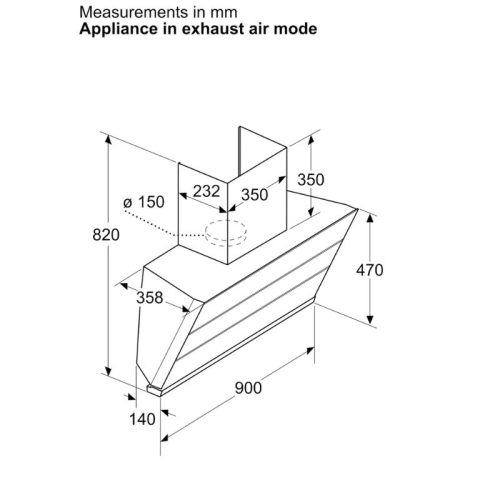 Máy hút mùi Bosch DWK98IJ60I 11 Kích thước máy hút mùi Bosch DWK98IJ60I