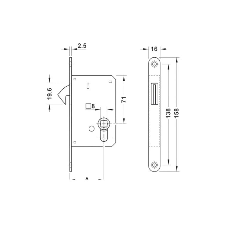 Tay nắm âm và thân khóa cửa trượt Hafele 911.27.500 BS50 WC 3 Tay nắm âm và thân khóa cửa trượt Hafele 911.27.500 BS50 WC - Ảnh 2