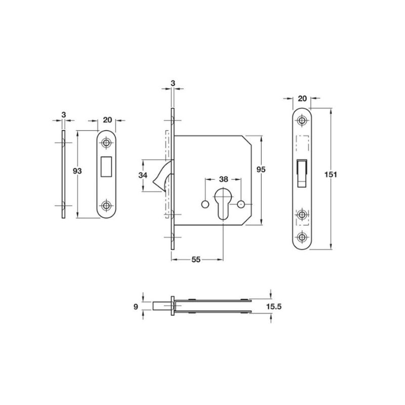 Thân khóa inox Hafele 911.26.330 55/20MM 4 Thân khóa inox Hafele 911.26.330 55/20MM - Ảnh 2
