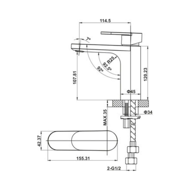 Vòi lavabo Hafele 589.69.111 4 Kích thước vòi lavabo Hafele 589.69.111